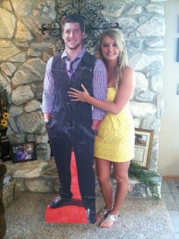 Rachel Bird tebow Prom 1 Smokeshow takes Tim Tebow cutout to the prom   Must have a high school full of loser guys